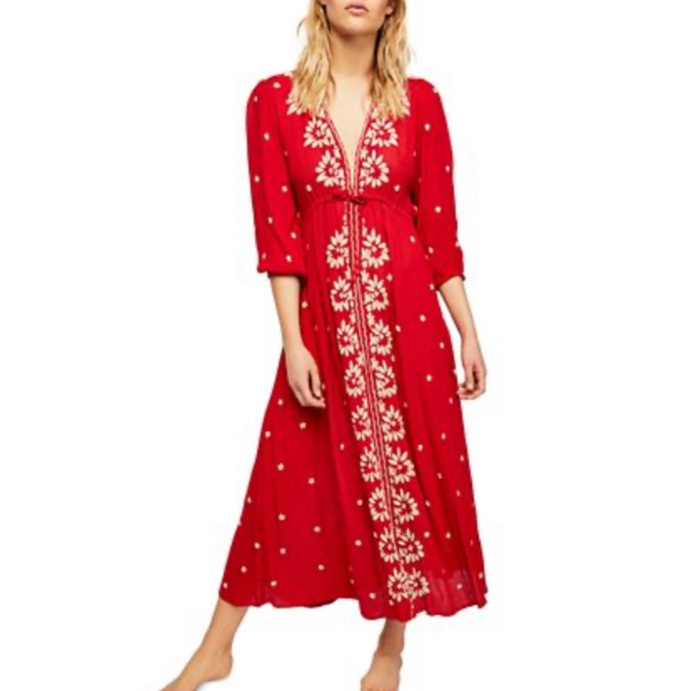 Free People Embroidered V Maxi Dress - Small